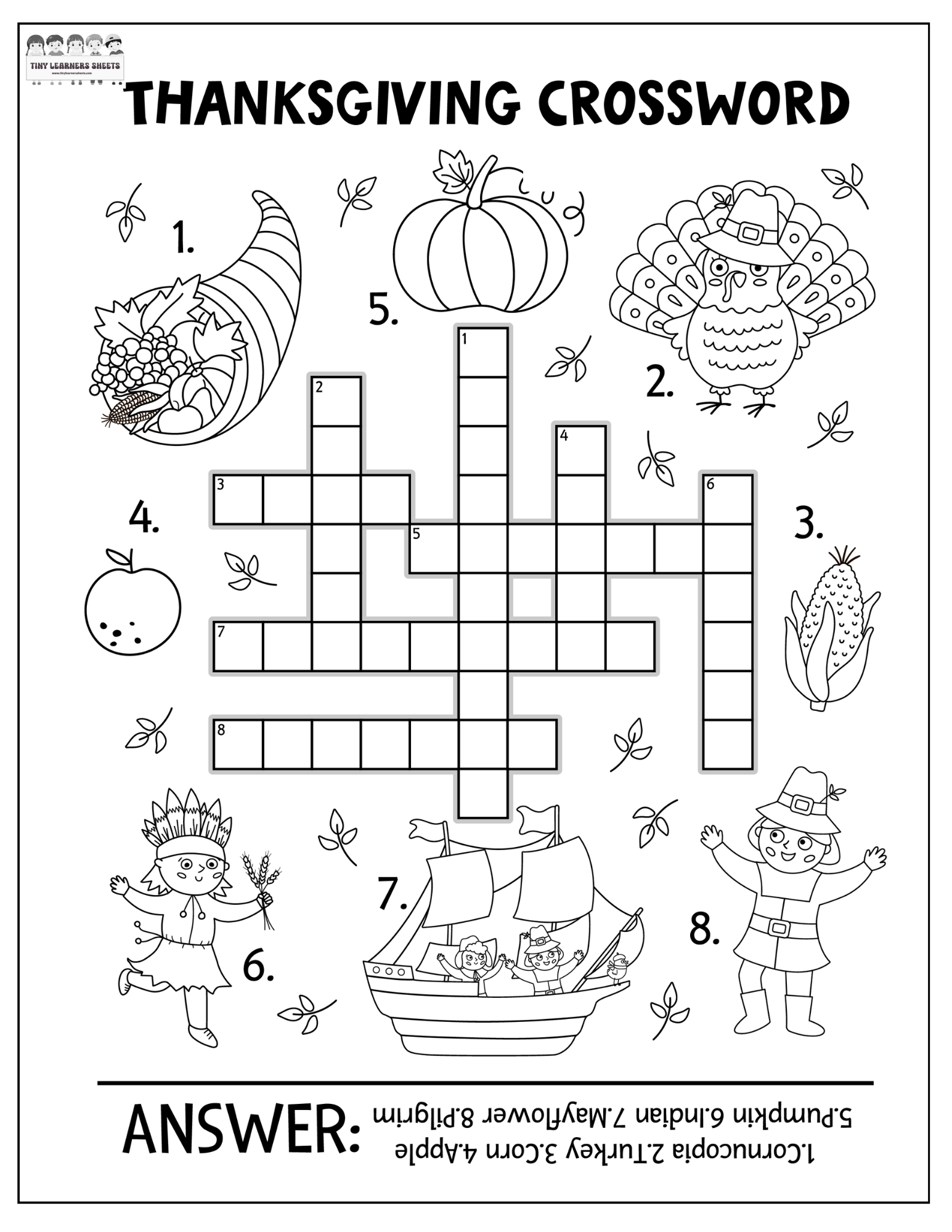 Thanksgiving Crossword Worksheet